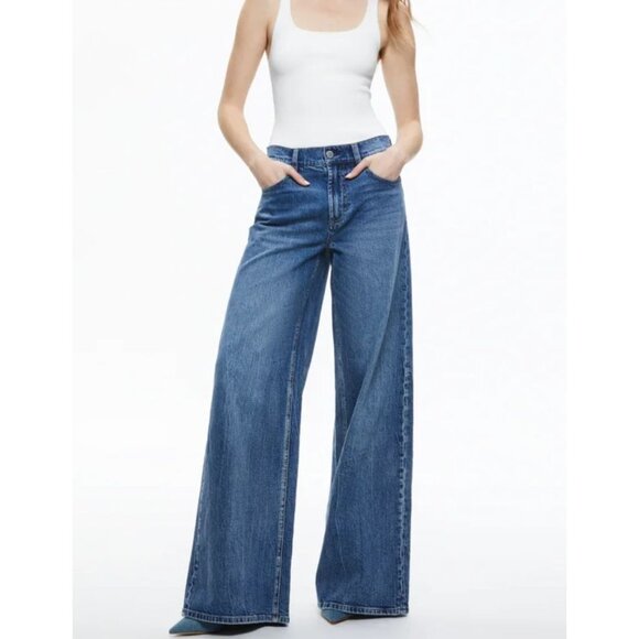 Alice & Olivia Jeans Denim - New Alice & Olivia Jeans Women's Size 26 TRISH MID RISE BAGGY JEAN brooklyn blue